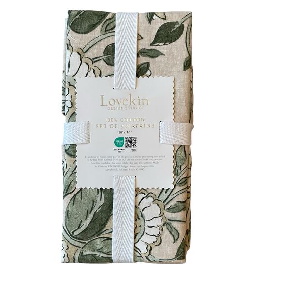 LOVEKIN Tavi Bloom Napkins 18x18 Green Spring Floral 100% Cotton NEW - Picture 13 of 15